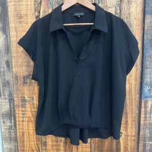 Pleione Womens Blouse Top Size XL Short Sleeve Black